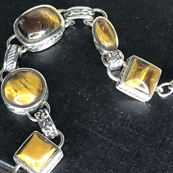 BARSE Sterling Silver Tigers Eye and Cats Eye Cabochon Toggle Bracelet - Picture 16 of 17